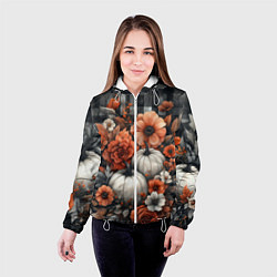 Куртка с капюшоном женская Белые тыква с цветами, цвет: 3D-белый — фото 2