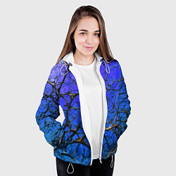 Куртка с капюшоном женская Чёрные волокна и синий фон абстракция, цвет: 3D-белый — фото 2