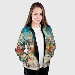 Куртка с капюшоном женская Новогодний снежный город, цвет: 3D-черный — фото 2
