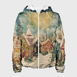 Куртка с капюшоном женская Милый новогодний городок, цвет: 3D-белый