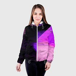 Куртка с капюшоном женская Горизонтальные полосы на чёрно-розовом фоне, цвет: 3D-белый — фото 2