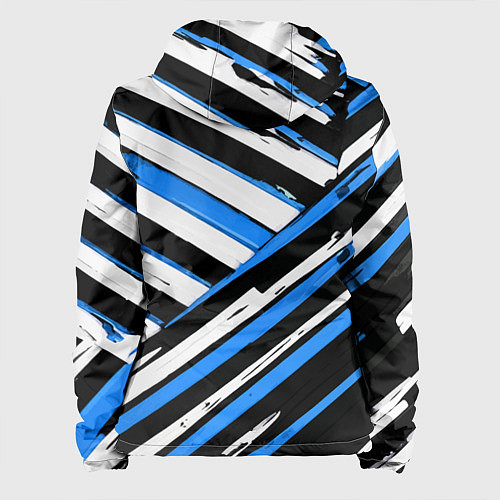 Женская куртка Бело-синие диагональные полосы на чёрном фоне / 3D-Черный – фото 2