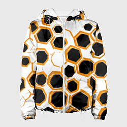 Куртка с капюшоном женская Чёрно-жёлтые шестиугольники на белом фоне, цвет: 3D-белый