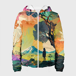 Куртка с капюшоном женская На природе абстракция, цвет: 3D-белый