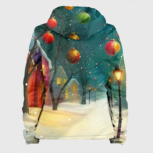 Женская куртка Новогодние шары и тропинка / 3D-Черный – фото 2