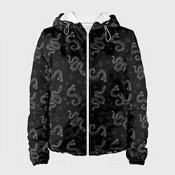 Куртка с капюшоном женская Геометрические змеи паттерн, цвет: 3D-белый