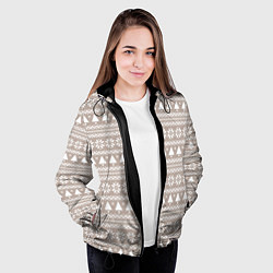 Куртка с капюшоном женская Бежевый скандинавский узор с ёлками, цвет: 3D-черный — фото 2