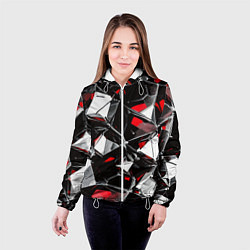 Куртка с капюшоном женская Красно-белый паттерн на чёрном фоне, цвет: 3D-белый — фото 2
