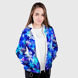 Куртка с капюшоном женская Яркие узоры снежинок, цвет: 3D-белый — фото 2