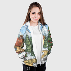 Куртка с капюшоном женская Новогодний пейзаж, цвет: 3D-белый — фото 2