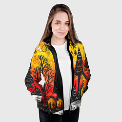 Куртка с капюшоном женская Елочки на фоне оранжевого неба, цвет: 3D-черный — фото 2