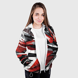 Куртка с капюшоном женская Чёрно-красно-белая абстракция, цвет: 3D-белый — фото 2