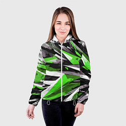 Куртка с капюшоном женская Чёрно-зелёная-белая абстракция, цвет: 3D-белый — фото 2