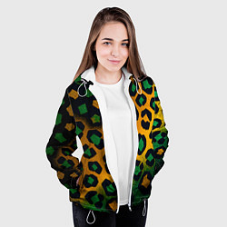 Куртка с капюшоном женская Зеленые и золотые пятна леопарда, цвет: 3D-белый — фото 2