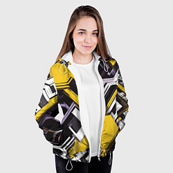 Куртка с капюшоном женская Бело-жёлтый техно паттерн на чёрном фоне, цвет: 3D-белый — фото 2