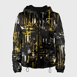 Куртка с капюшоном женская Бело-жёлтая абстракция на чёрном фоне, цвет: 3D-черный