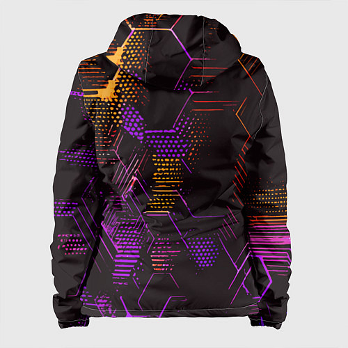 Женская куртка Жёлто-фиолетовые точки и линии на чёрном фоне / 3D-Черный – фото 2
