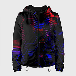 Женская куртка Красно-синие точки и линии на чёрном фоне