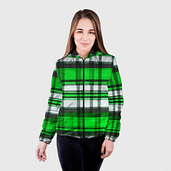 Куртка с капюшоном женская Зелёно-белая ткань в клетку, цвет: 3D-черный — фото 2