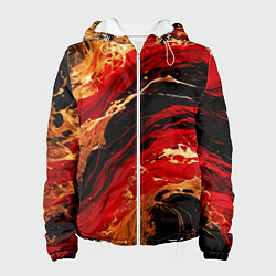 Куртка с капюшоном женская Красно-золотые брызги на чёрном фоне, цвет: 3D-белый