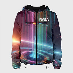 Куртка с капюшоном женская Spaceship in the neon cosmos - nasa, цвет: 3D-черный