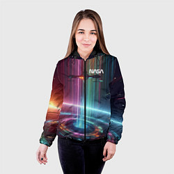 Куртка с капюшоном женская Spaceship in the neon cosmos - nasa, цвет: 3D-черный — фото 2