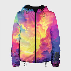 Куртка с капюшоном женская Розовые облака на синем небе, цвет: 3D-черный