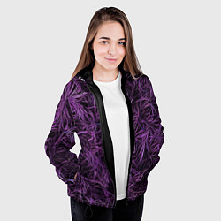 Куртка с капюшоном женская Фиолетовая трава на чёрном фоне, цвет: 3D-черный — фото 2
