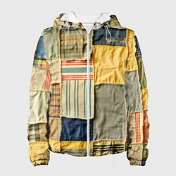 Куртка с капюшоном женская Пэчворк в желтых оттенках, цвет: 3D-белый