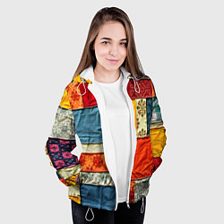 Куртка с капюшоном женская Пэчворк из ярких тканей, цвет: 3D-белый — фото 2