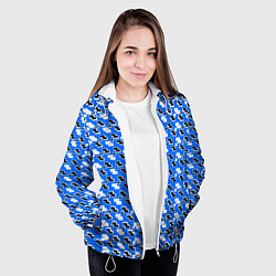 Куртка с капюшоном женская Чёрно-белые фигуры на синем фоне, цвет: 3D-белый — фото 2