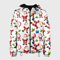 Куртка с капюшоном женская Дед мороз веселится паттерн, цвет: 3D-черный