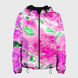 Куртка с капюшоном женская Розово-зелёная абстракция, цвет: 3D-черный