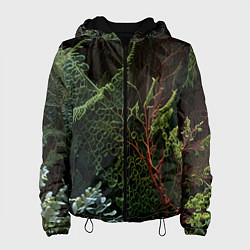 Куртка с капюшоном женская Объемные растения в лесу, цвет: 3D-черный