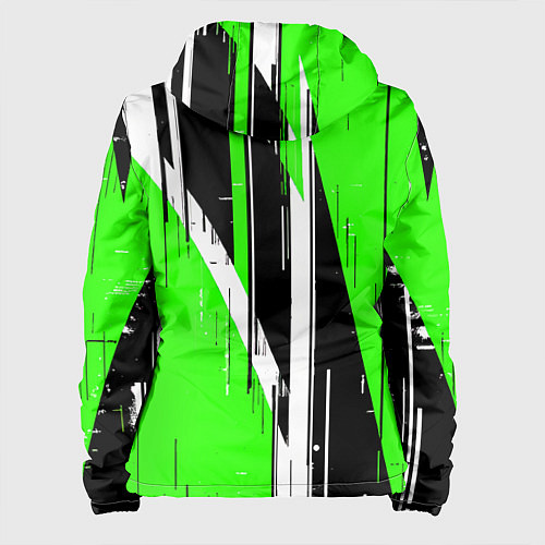 Женская куртка Чёрно-белые вертикальные полосы на зелёном фоне / 3D-Черный – фото 2