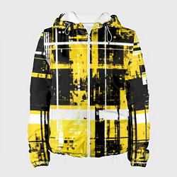 Куртка с капюшоном женская Жёлто-белый гранж на чёрном фоне, цвет: 3D-белый