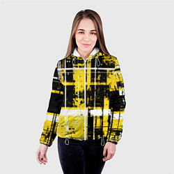 Куртка с капюшоном женская Жёлто-белый гранж на чёрном фоне, цвет: 3D-белый — фото 2