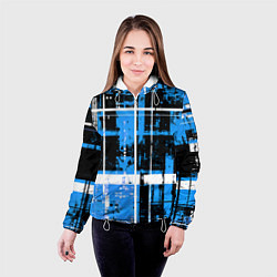 Куртка с капюшоном женская Сине-белый гранж на чёрном фоне, цвет: 3D-белый — фото 2