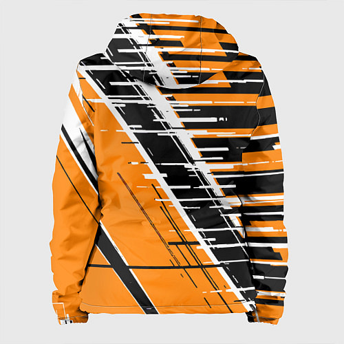 Женская куртка Чёрно-белые глитч полосы на оранжевом фоне / 3D-Черный – фото 2