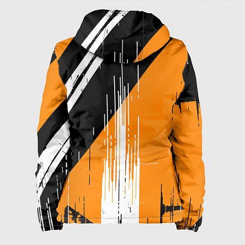 Женская куртка Вертикальные чёрные линии на оранжево-белом фоне / 3D-Черный – фото 2