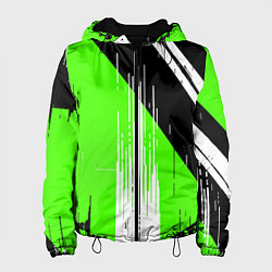 Куртка с капюшоном женская Вертикальные чёрные линии на зелёно-белом фоне, цвет: 3D-черный