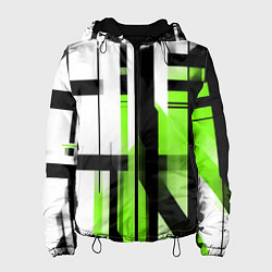 Куртка с капюшоном женская Чёрно-зелёные вертикальные и горизонтальные полосы, цвет: 3D-черный