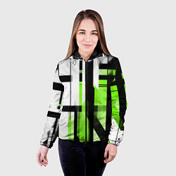 Куртка с капюшоном женская Чёрно-зелёные вертикальные и горизонтальные полосы, цвет: 3D-черный — фото 2