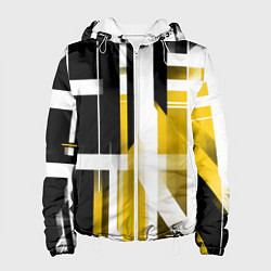 Куртка с капюшоном женская Чёрно-жёлтые вертикальные и горизонтальные полосы, цвет: 3D-белый