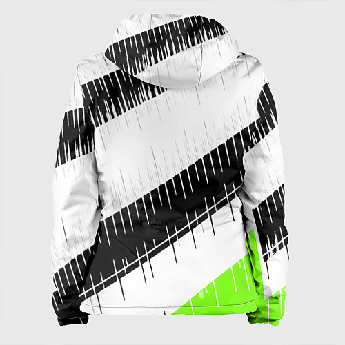 Женская куртка Диагональные чёрно-белые полосы на зелёном фоне / 3D-Черный – фото 2