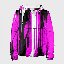 Куртка с капюшоном женская Вертикальные чёрно-белые линии на розовом фоне, цвет: 3D-белый