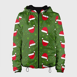 Куртка с капюшоном женская Шапка Санты, цвет: 3D-черный
