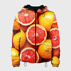 Куртка с капюшоном женская Грейпфруты, цвет: 3D-черный