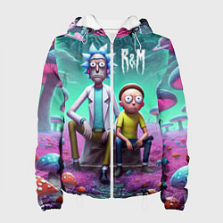 Куртка с капюшоном женская Рик и Морту на сказочной грибной планете - нейроар, цвет: 3D-белый
