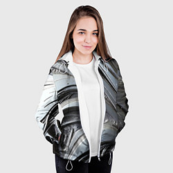 Куртка с капюшоном женская Полированный серебряный металл, цвет: 3D-белый — фото 2